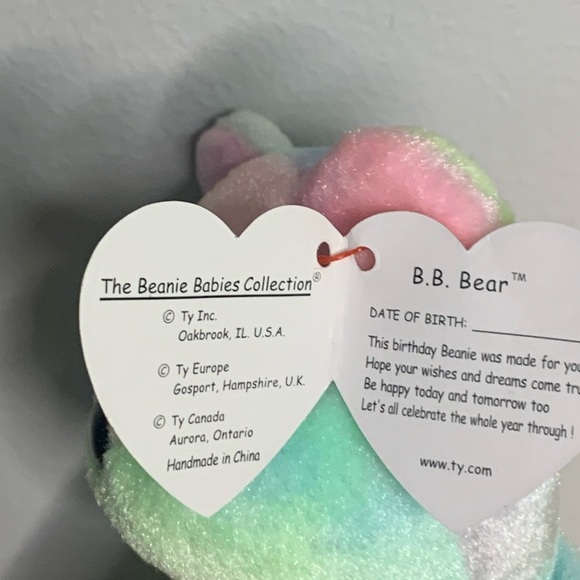 1999 TY Beanie Babies “B.B. Bear” Birthday Bear With Swing & Tush Tag Errors - Picture 5 of 6